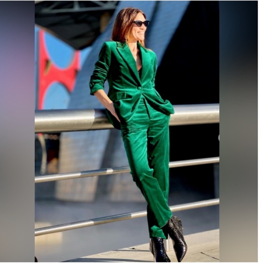 Zara Emerald‎ Green Velvet Pants NWT XS High Rise Slim Straight
